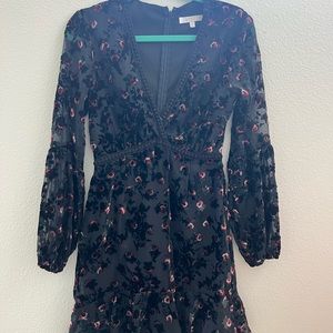 WAYF black mini dress with velvet print
